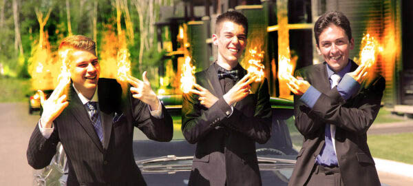 Young Men with Fingers on Fire