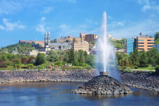 Chicoutimi City and Fountain over the Saguenay River