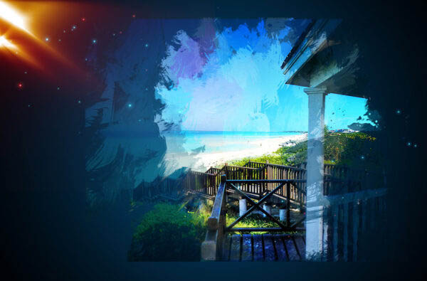 Beach-Access Boardwalk Art Background with Copy Space