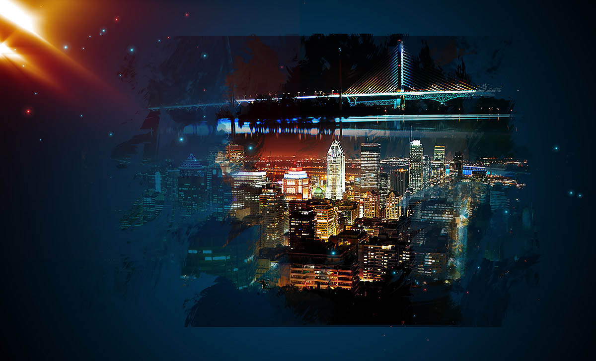 Montreal City Night Art Background with Copy Space