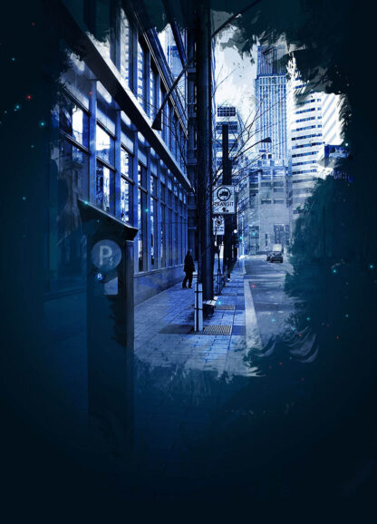 Vertical Blue Urban Street Background with Copy Space - Cool and Inspiring Royalty-Free Stock Images and Animations at Budget Price