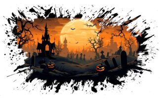Spooky Halloween Scene with Full Moon at Night Splash Art