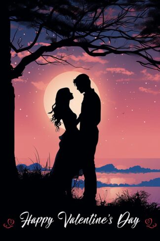 Happy Valentine's Day - Young Hetero Couple Silhouette at Moonlight
