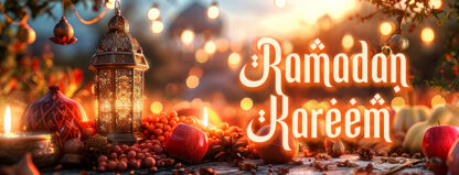 Ramadan Kareem Banner – Traditional Food and Fruits Image