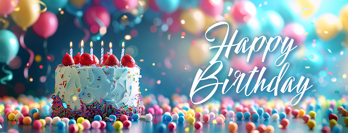 Happy Birthday Banner - Festive Vanilla Cake with Strawberries Image