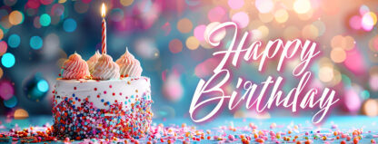 Happy Birthday Banner - Small Cake with One Candle Image