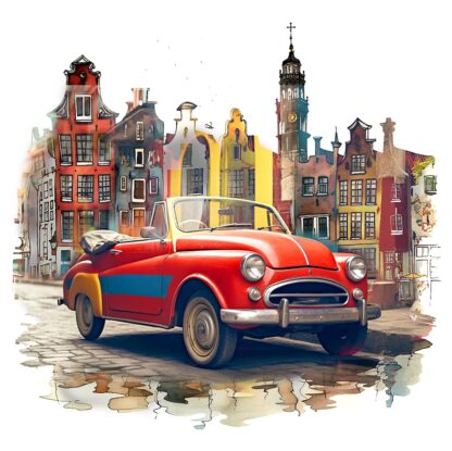 Retro Convertible Red Cabriolet Car Urban Artwork